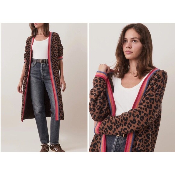 Marine Layer Martha Long Knit Leopard Sweater Coat Cardigan Duster Cotton Wool M - Picture 4 of 10